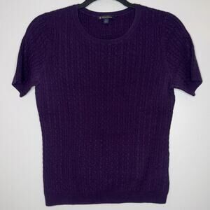Brooks Brothers Cashmere Women Small Dark Purple Cable Knit Short Sleeve Sweater